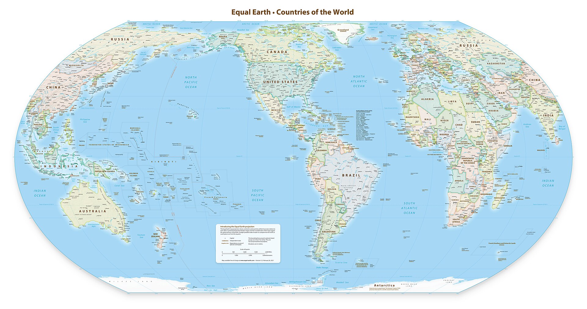 Equal Earth Political Map — The Americas