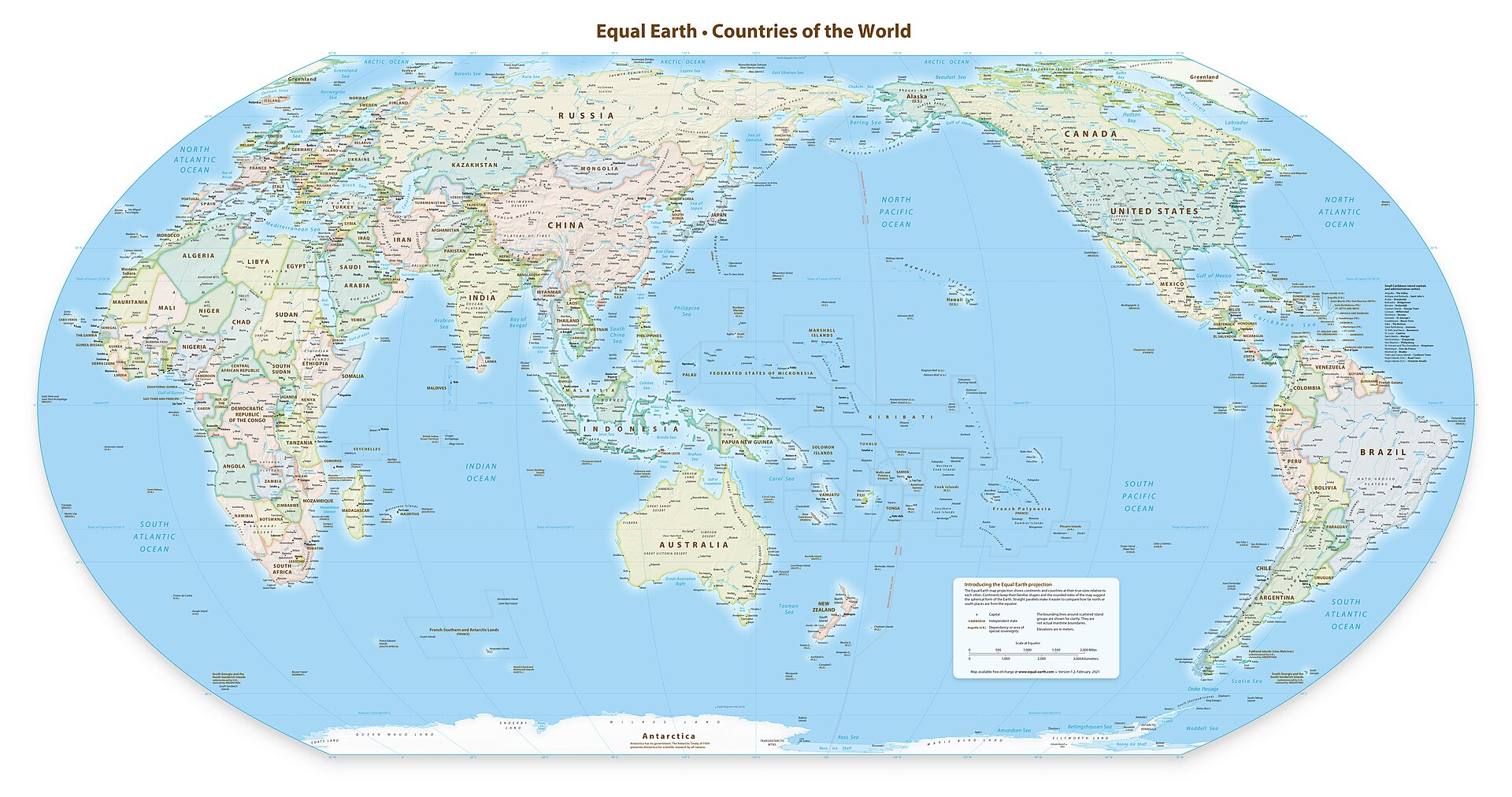 Equal Earth Political Map — Asia & Oceania